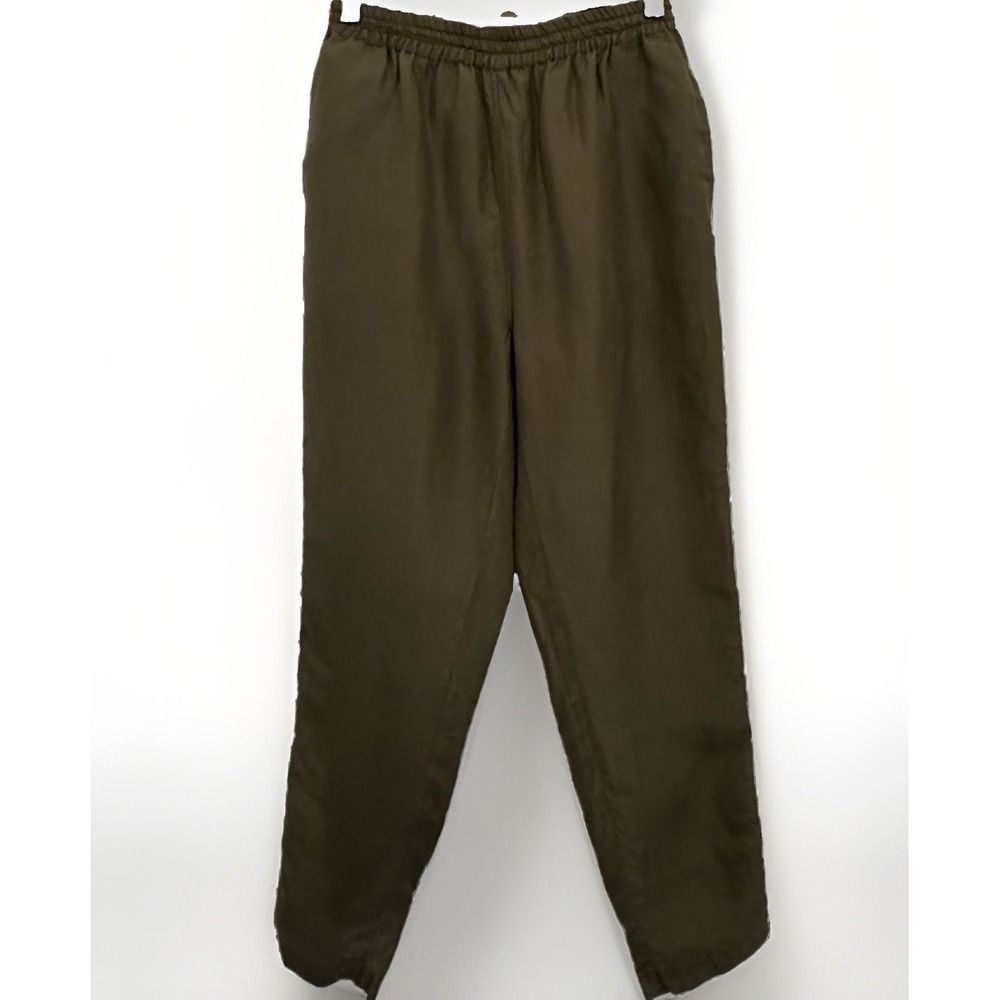 EVR Pants Womens PS Green 100% Silk Drawstrings VTG Retro 90s 2000s Preppy Work